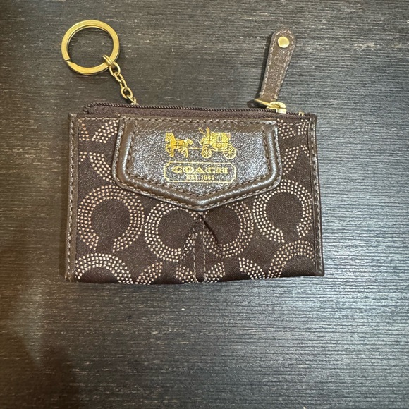 Coach Dark Brown and Gold Keychain Pouch - Picture 1 of 7